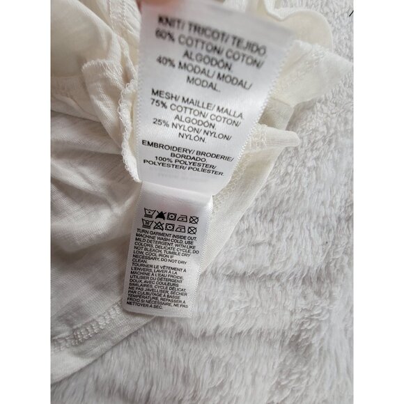 Lucky Brand Womens White Embroidered Ruffle Sleeve Top Medium Cotton Blend New - Picture 6 of 9